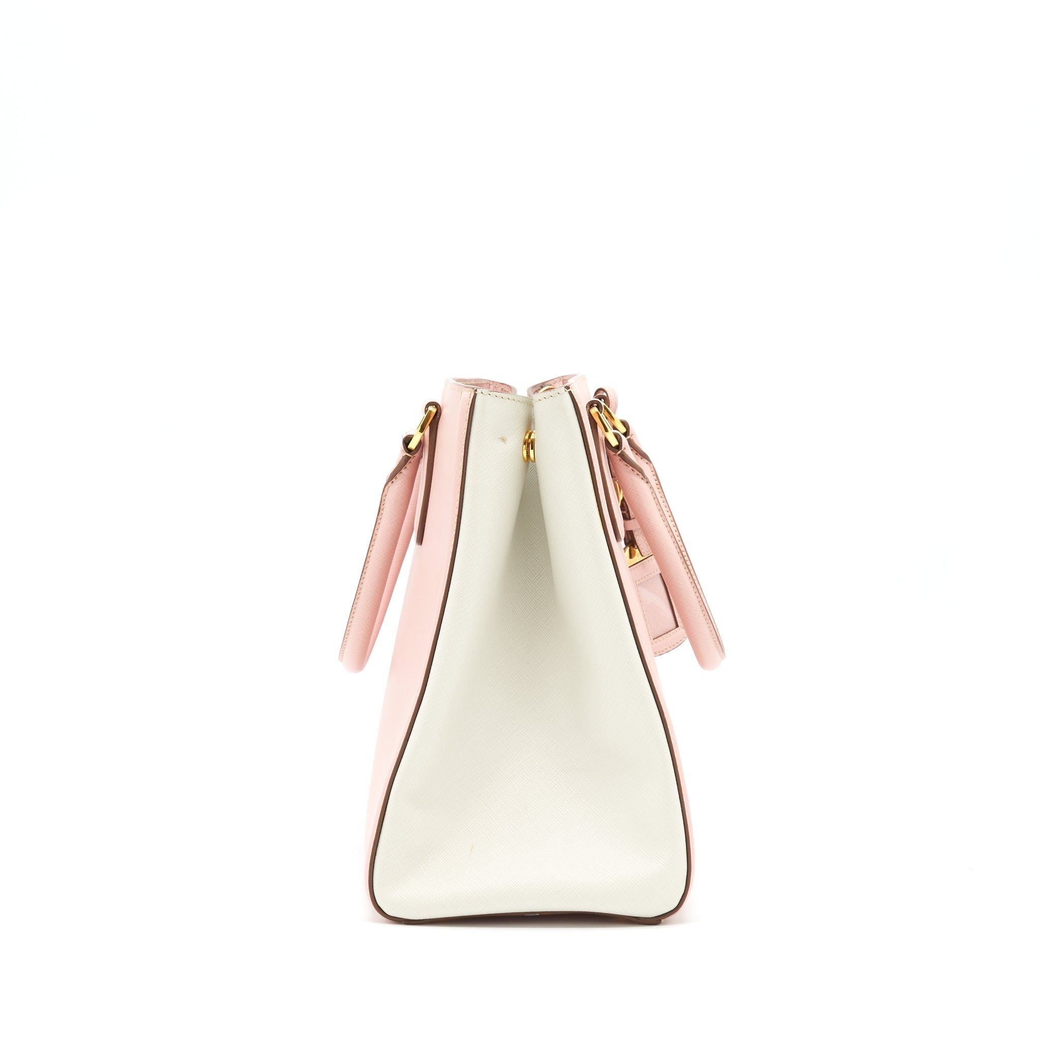 PRADA TOP HANDLE SAFFIANO TOTE BAG CALFSKIN PINK/ WHITE GHW