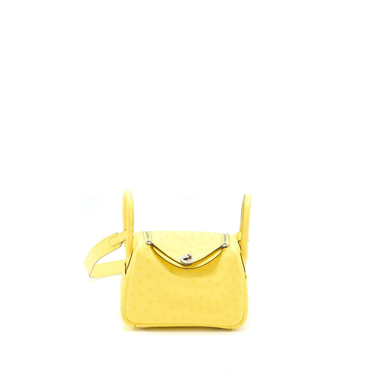 HERMES MINI LINDY OSTRICH JAUNE CITRON SHW