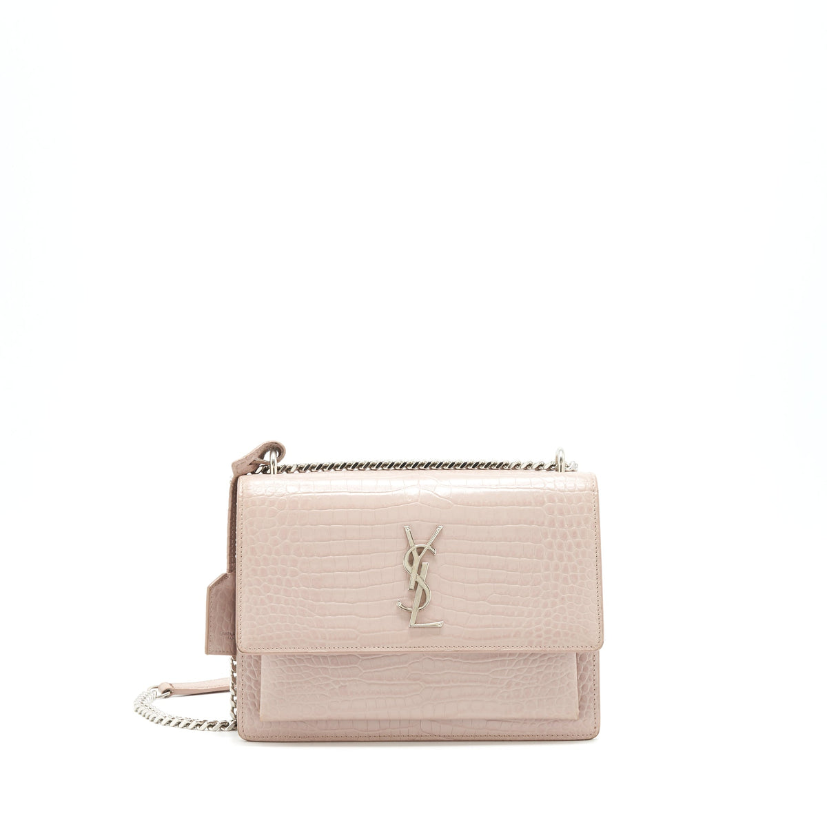 SAINT LAURENT SUNSET BAG CROCODILE EMBOSSED PINK SHW