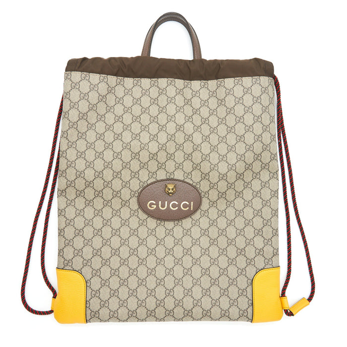GUCCI DRAWSTRING BACKPACK GG SUPREME BEIGE/YELLOW GHW