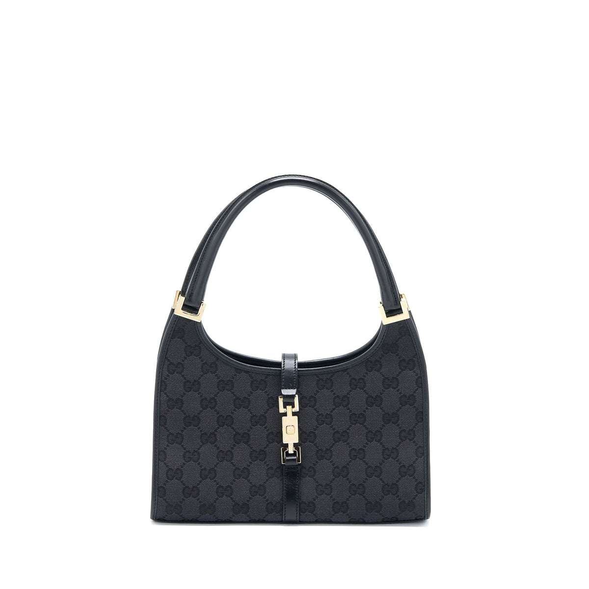 GUCCI VINTAGE JACKIE BAG GG PRINTED CANVAS BLACK GHW