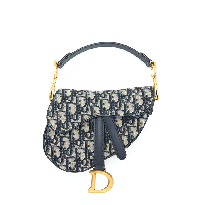 DIOR MINI SADDLE BLUE OBLIQUE GHW