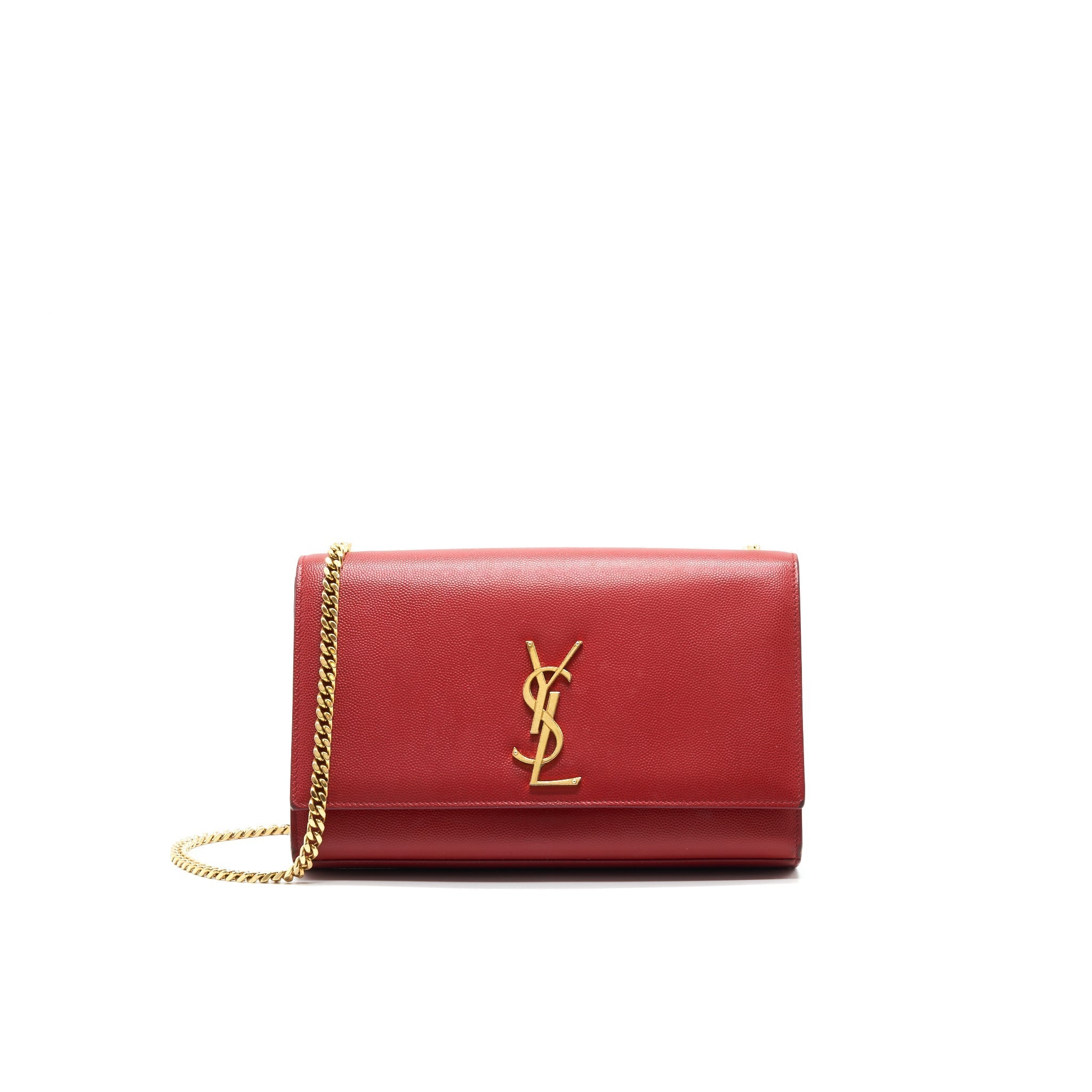 SAINT LAURENT /YSL GRAINED CALFSKIN MEDIUM KATE BAG RED GHW