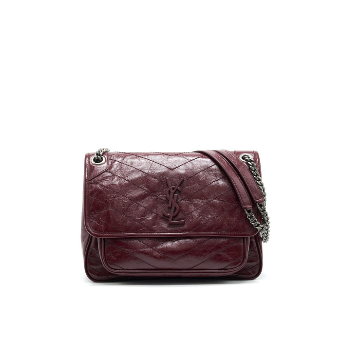 SAINT LAURENT MEDIUM NIKI SHINNY LEATHER BURGUNDY