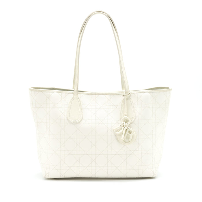 CHRISTIAN DIOR CANVAS AND LEATHER TOTE BAG IN CREAMY WHITE