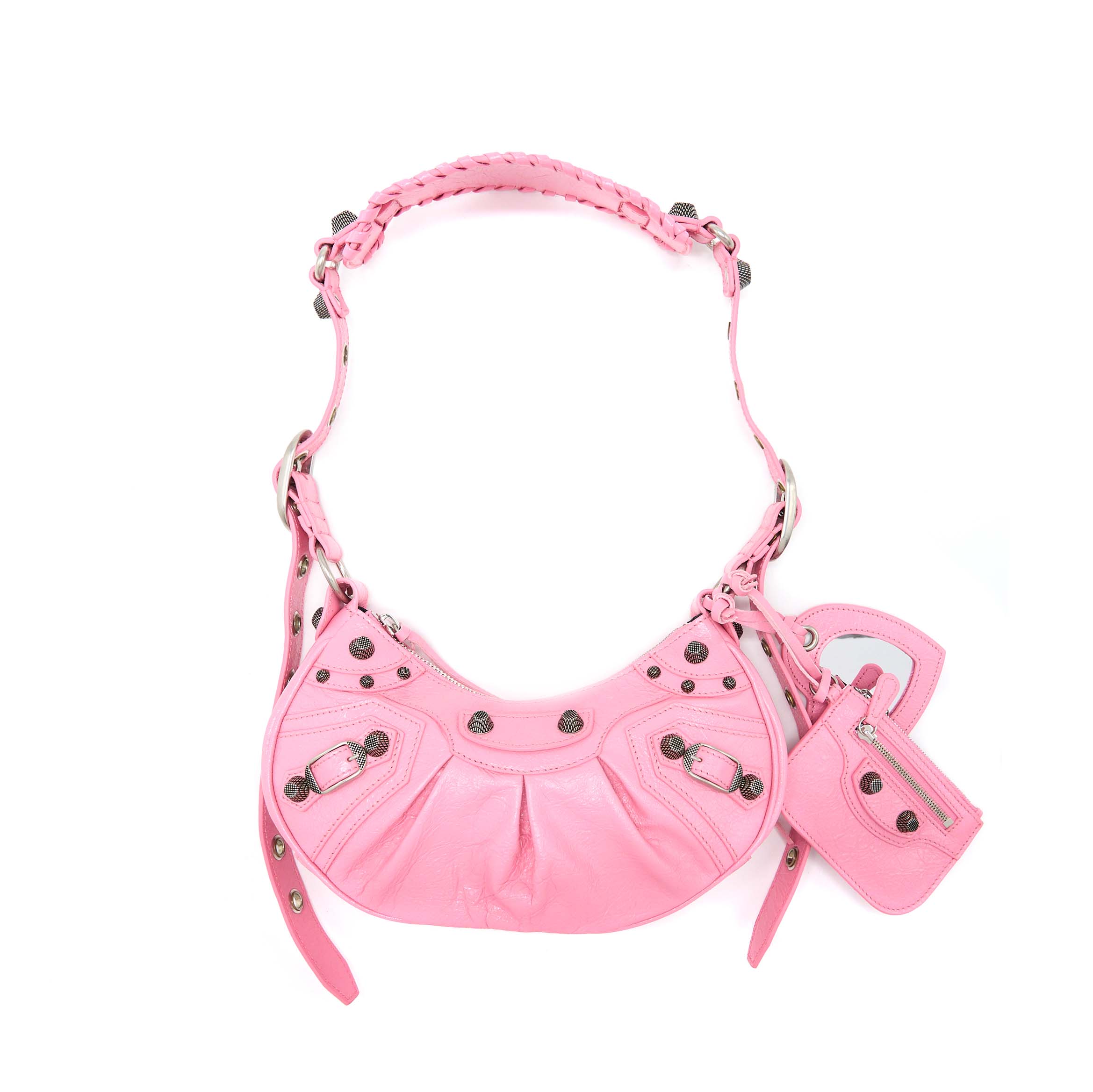 BALENCIAGA LE CAGOLE XS SHOULDER BAG CALFSKIN PINK AGED-SILVER HARDWARE