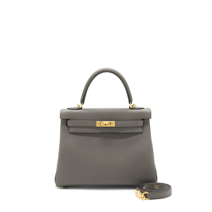 HERMES KELLY 25 TOGO 8F GRIS ETAIN GHW