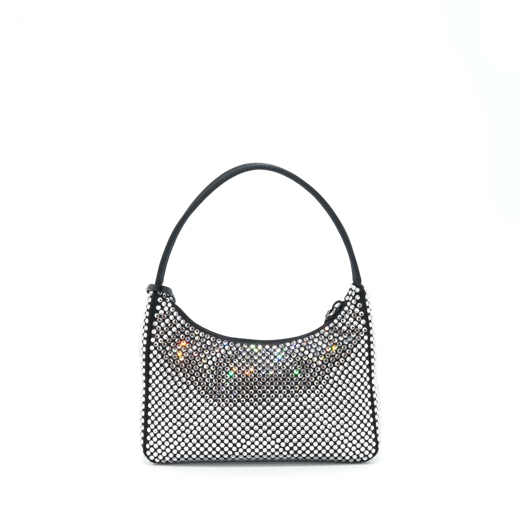 PRADA RE-EDITION 2000 CRYSTAL HOBO BAG NYLON/LEATHER BLACK SHW