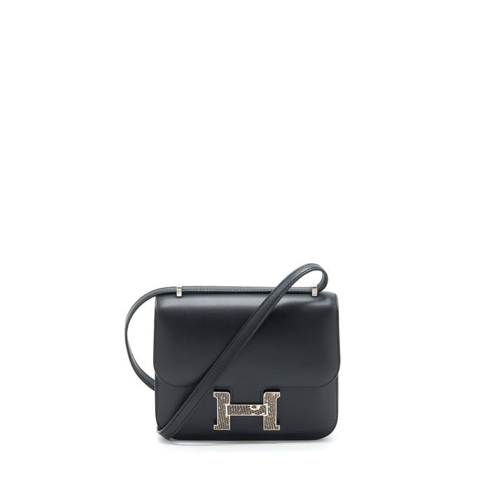 HERMES MINI CONSTANCE MONSTEUR LEATHER LIZARD BUCKLE BLACK / OMBRE SHW