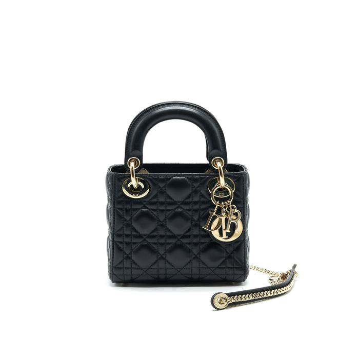 DIOR MINI LADY DIOR LAMBSKIN BLACK WITH GHW