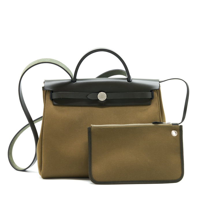 HERMES HERBAG 31 RETOURNE TOILE OFFICER VERT OLIVE/KHAKI SHW