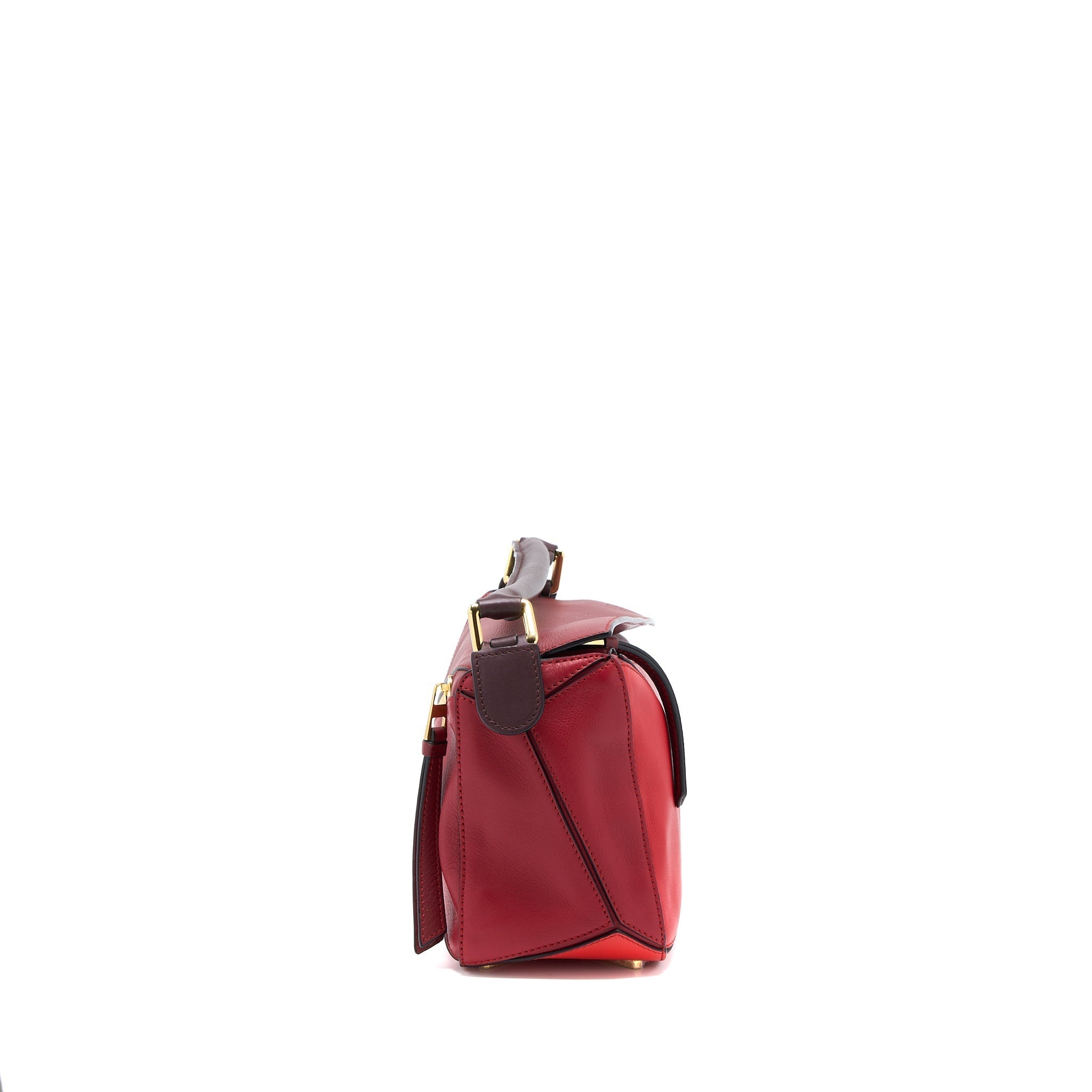 LOEWE SMALL PUZZLE BAG CALFSKIN COLOURBLOCK RED GHW