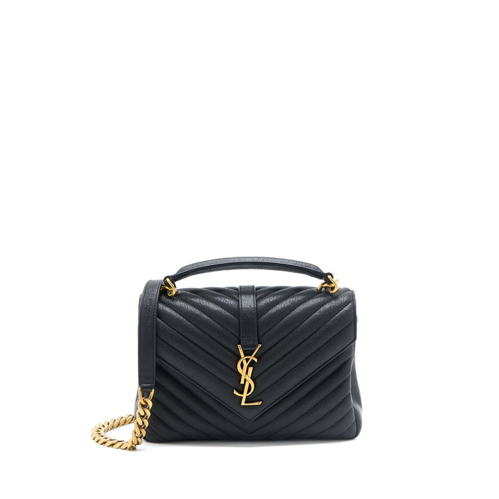 SAINT LAURENT QUILTED MEDIUM COLLEGE BAG LAMBSKIN BLACK BRUSHED GHW
