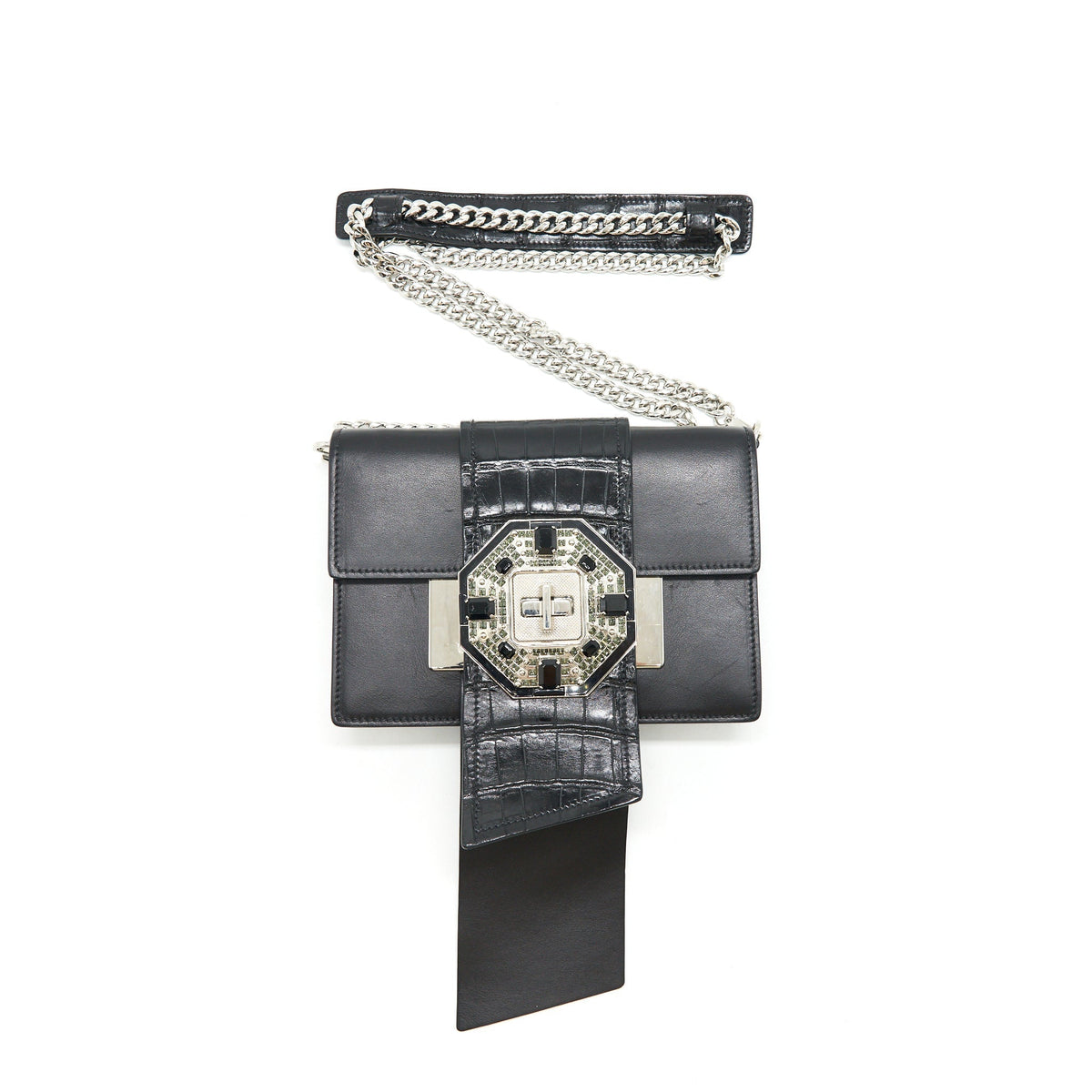 PRADA PLAX JEWELS RIBBON BAG 1BD067 BLACK SHW