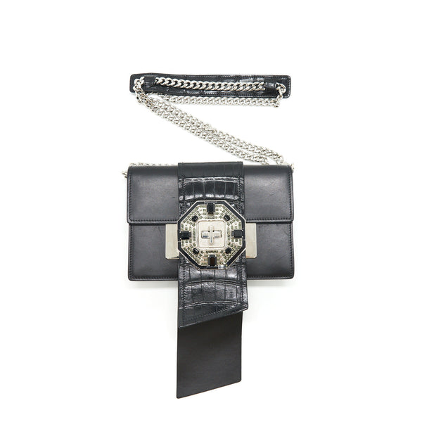 PRADA PLAX JEWELS RIBBON BAG 1BD067 BLACK SHW