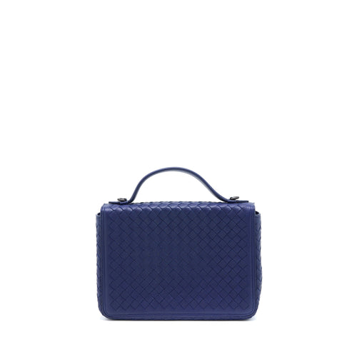 BOTTEGA VENETA TOP HANDLE CROSSBODY BAG NAVY BLUE WITH BLACK HARDWARE