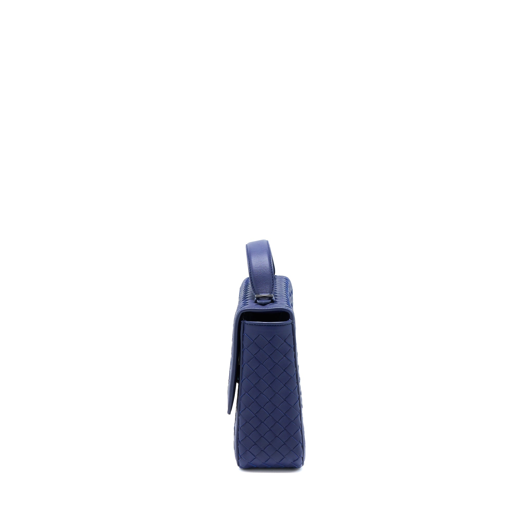 BOTTEGA VENETA TOP HANDLE CROSSBODY BAG NAVY BLUE WITH BLACK HARDWARE