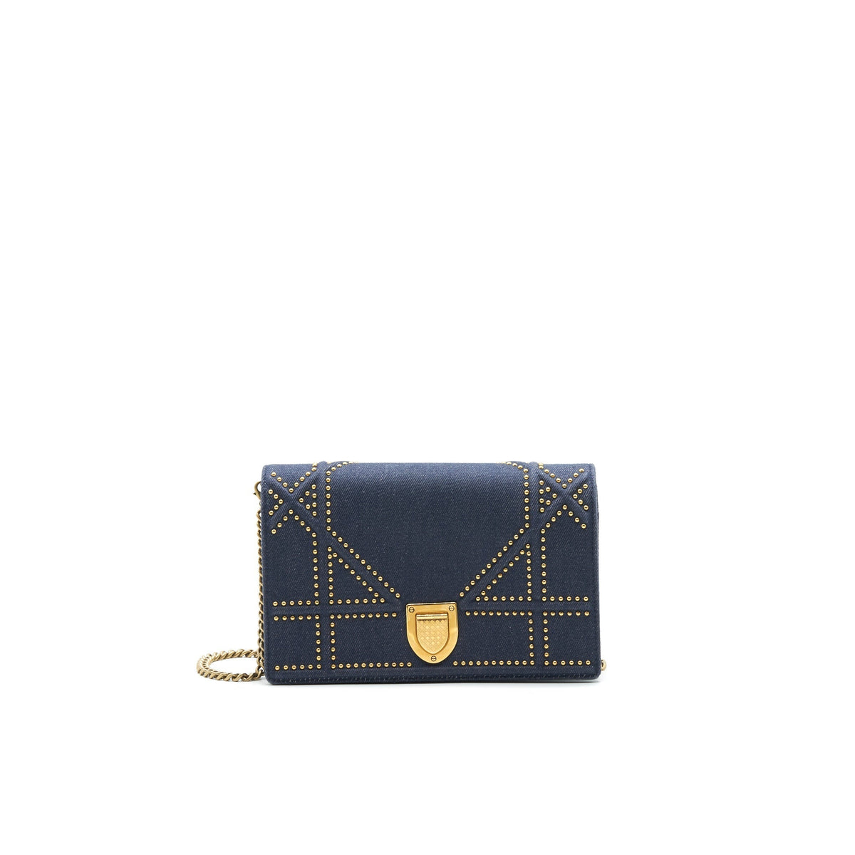 DIOR STUDDED DENIM DIORAMA WALLET ON CHAIN