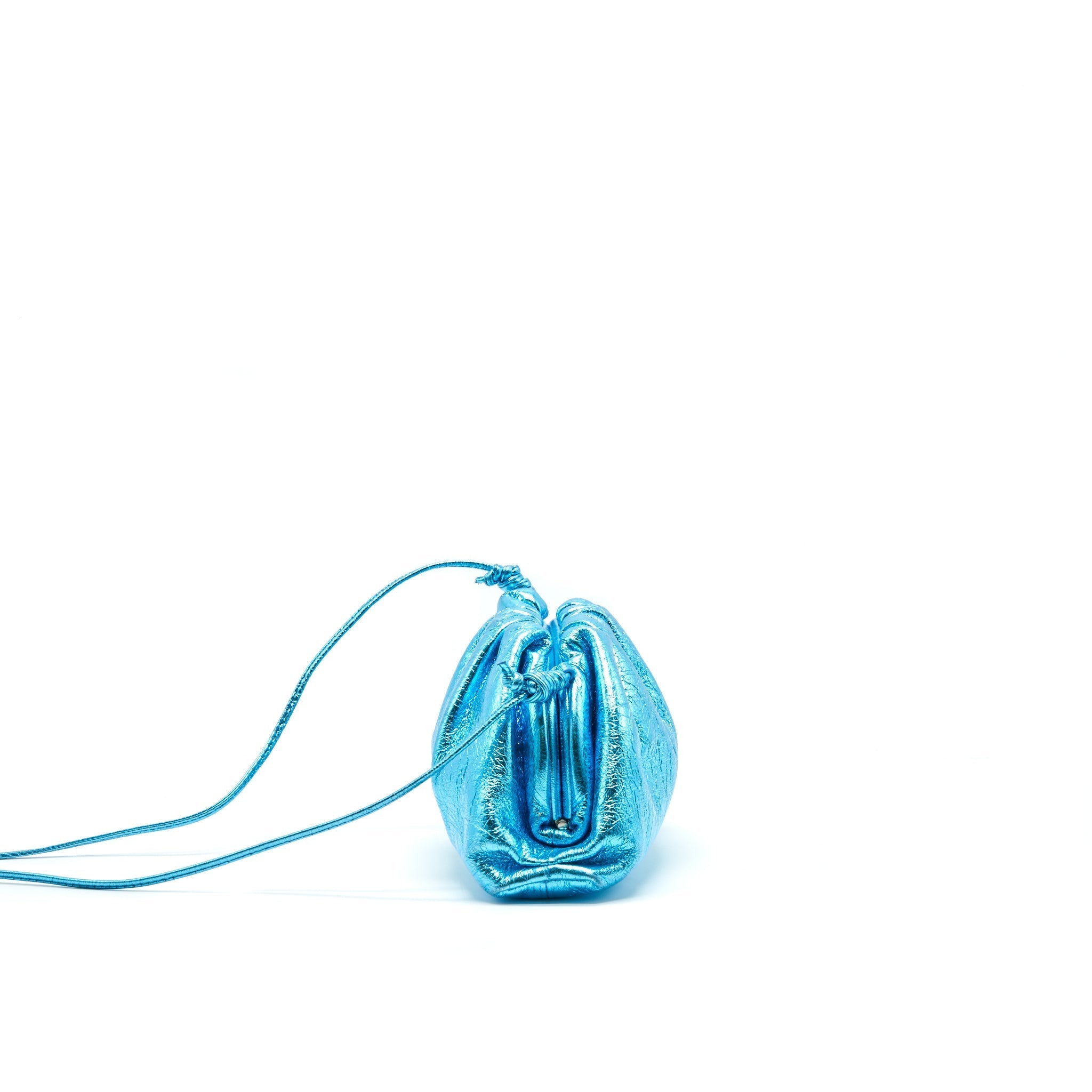 BOTTEGA VENETA MINI POUCH METALLIC BLUE