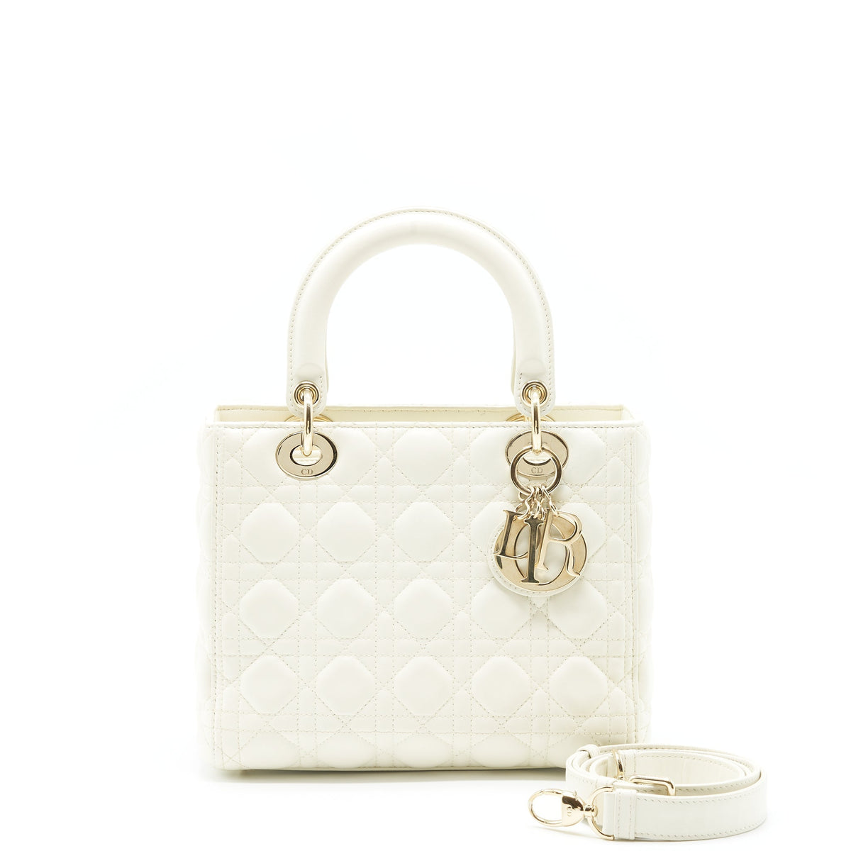 DIOR MEDIUM LADY DIOR BAG LAMBSKIN WHITE LGHW