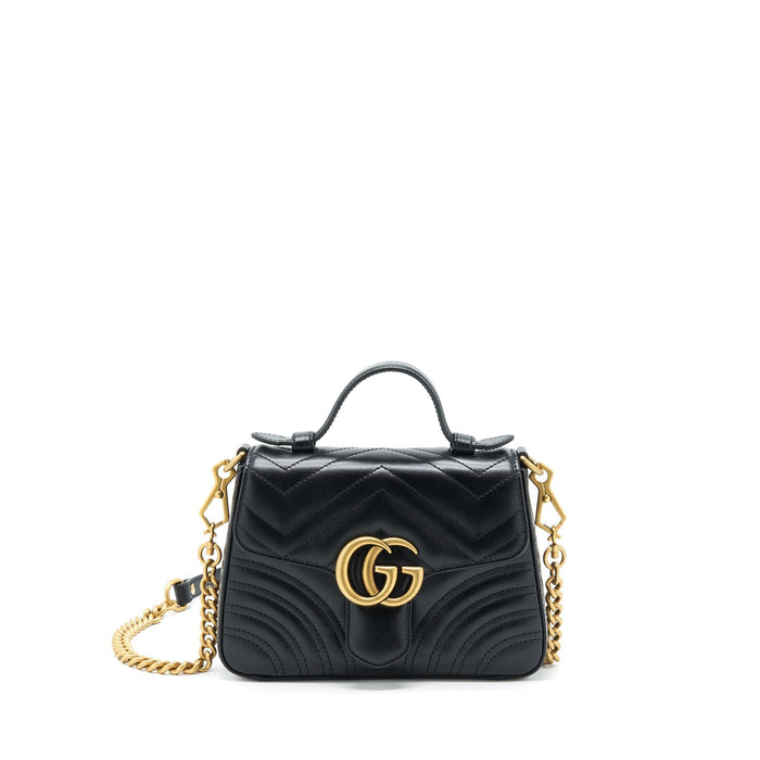 GUCCI GG MARMONT MINI TOP HANDLE BAG CALFSKIN BLACK GHW
