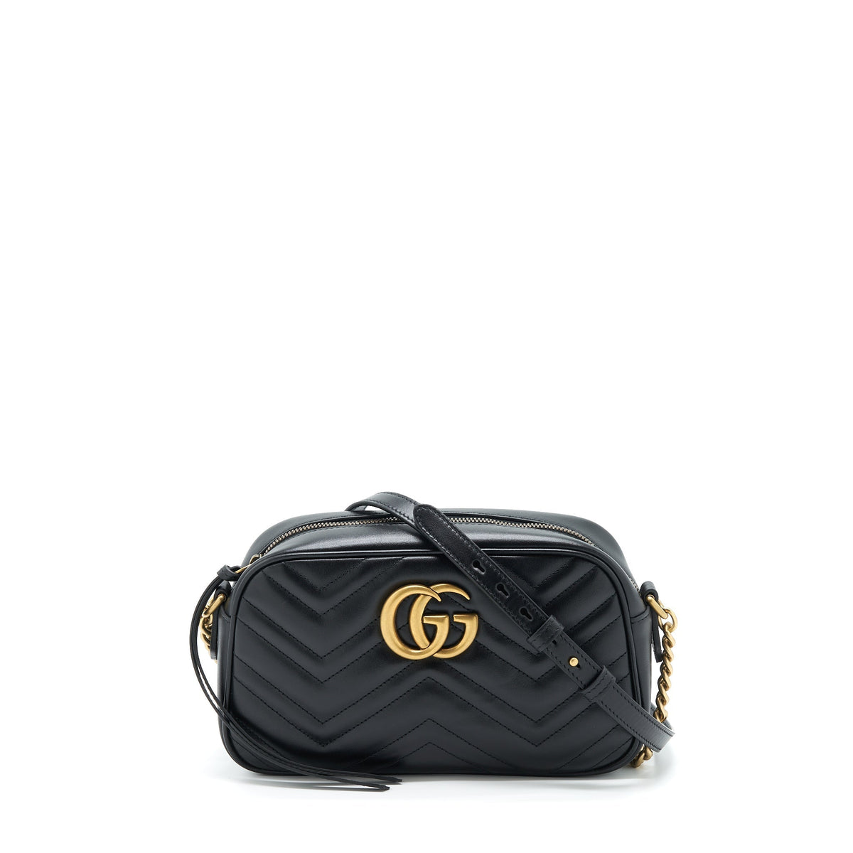 GUCCI GG MARMONT SMALL MATELASSE SHOULDER BAG CALFSKIN BLACK GHW