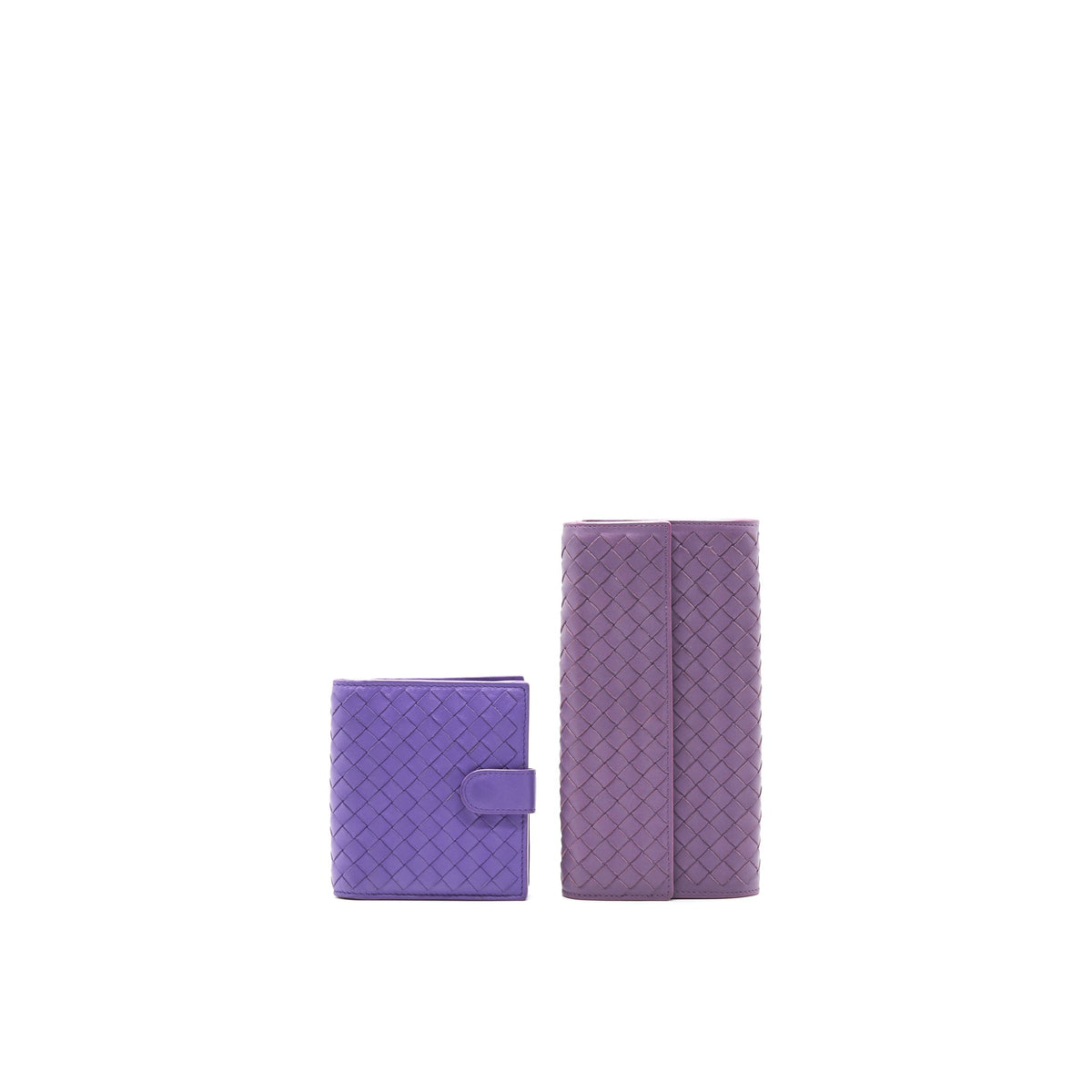 BOTTEGA VENETA LEATHER SMALL COMPACT AND LONG WALLET IN PURPLE SELL IN A SET