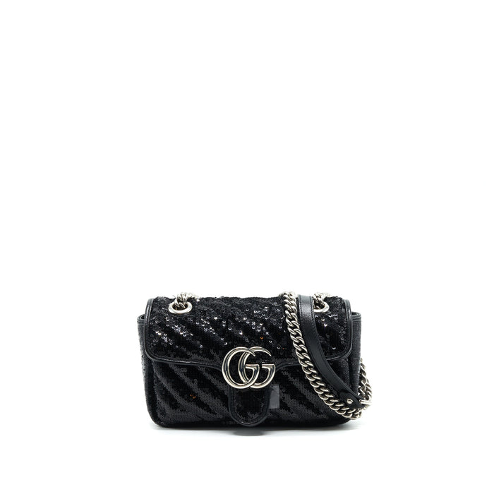 GUCCI MARMONT MINI SEQUIN SHOULDER BAG BLACK