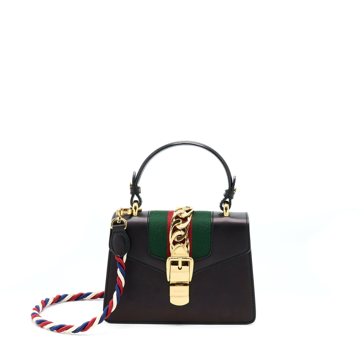 GUCCI MINI TOP HANDLE SYLVIE BAG BLACK GHW