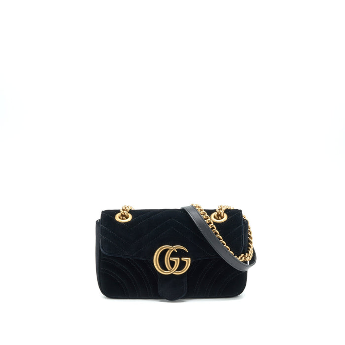GUCCI MINI MARMONT FLAP BAG VELVET BLACK