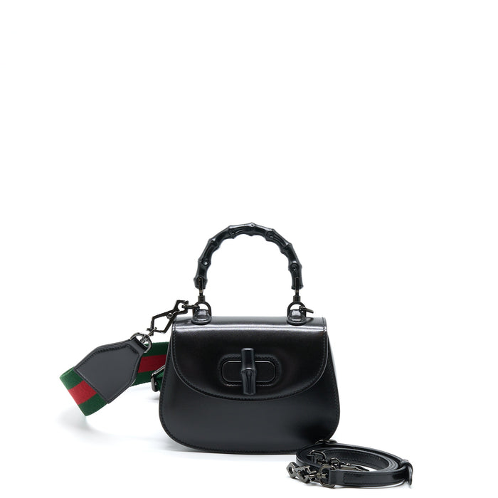 GUCCI BAMBOO 1947 MINI TOP HANDLE BAG BLACK WITH BLACK HARDWARE