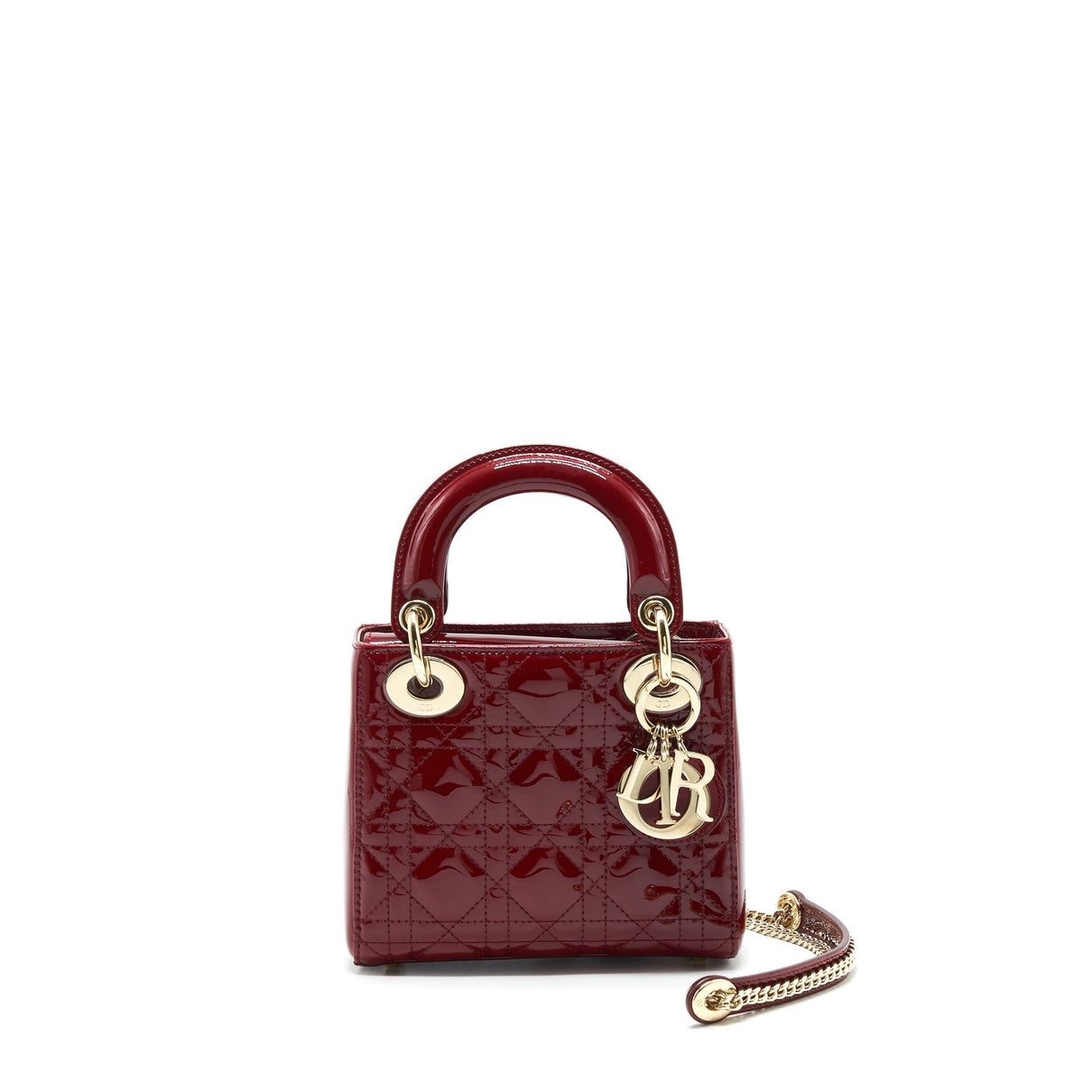 DIOR LADY DIOR MINI PATENT RED LGHW