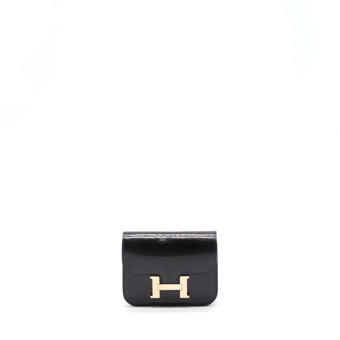 HERMES CONSTANCE SLIM LIZARD LEATHER BLACK WITH RGHW