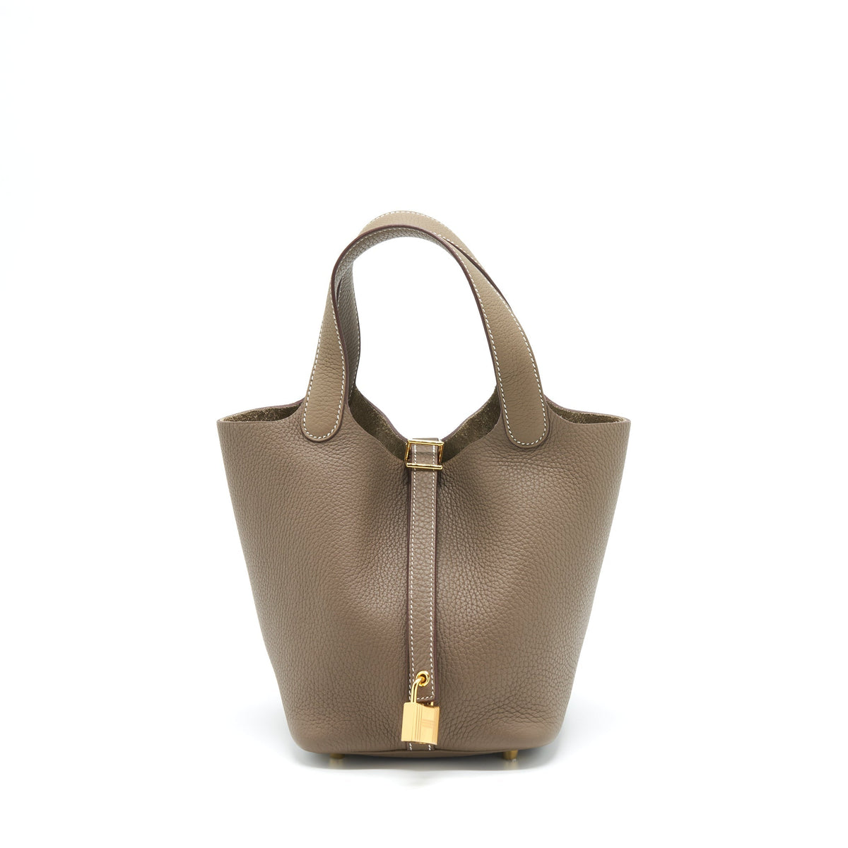 HERMES PICOTIN 18 LOCK BAG CLEMENCE LEATHER ETOUPE WITH GHW