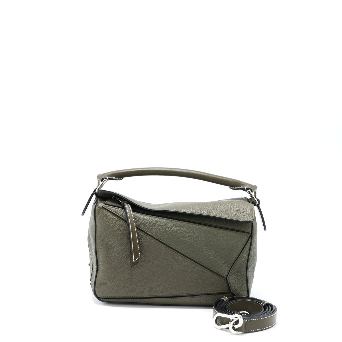 LOEWE SMALL PUZZLE BAG GRAINED CALFSKIN DARK KHAKI GREEN SHW