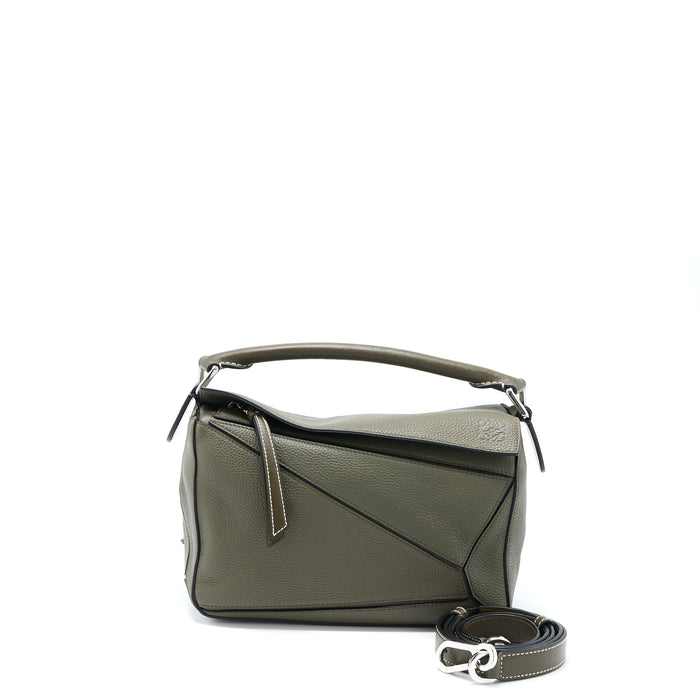 LOEWE SMALL PUZZLE BAG GRAINED CALFSKIN DARK KHAKI GREEN SHW