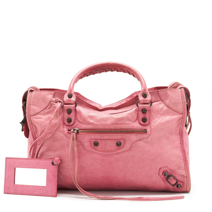 BALENCIAGA CLASSIC CITY PINK BAG BLACK HARDWARE