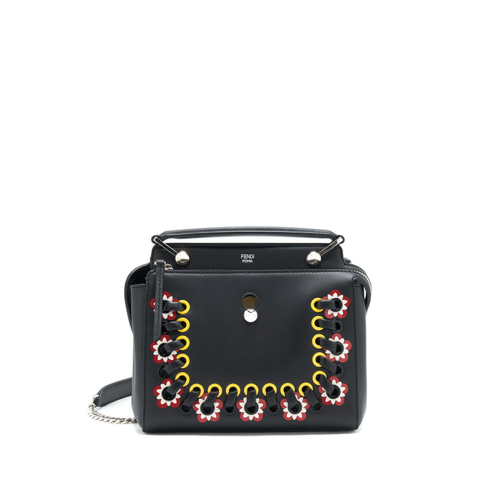 FENDI DOTCOM SHOULDER BAG BLACK WITH STITCH DETAILS