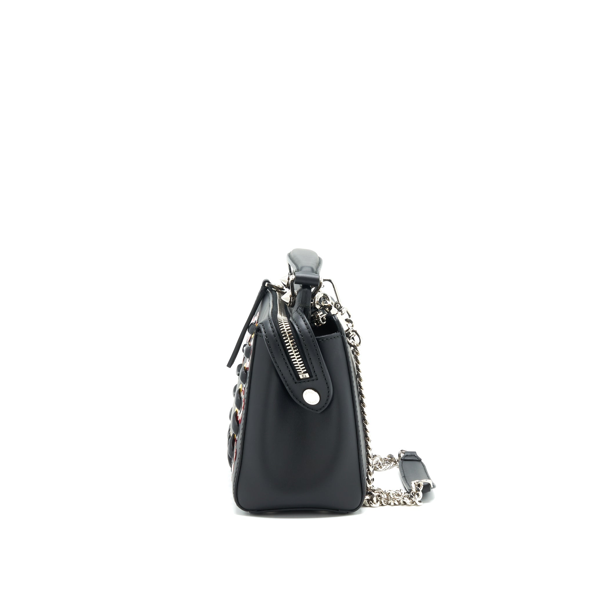 FENDI DOTCOM SHOULDER BAG BLACK WITH STITCH DETAILS