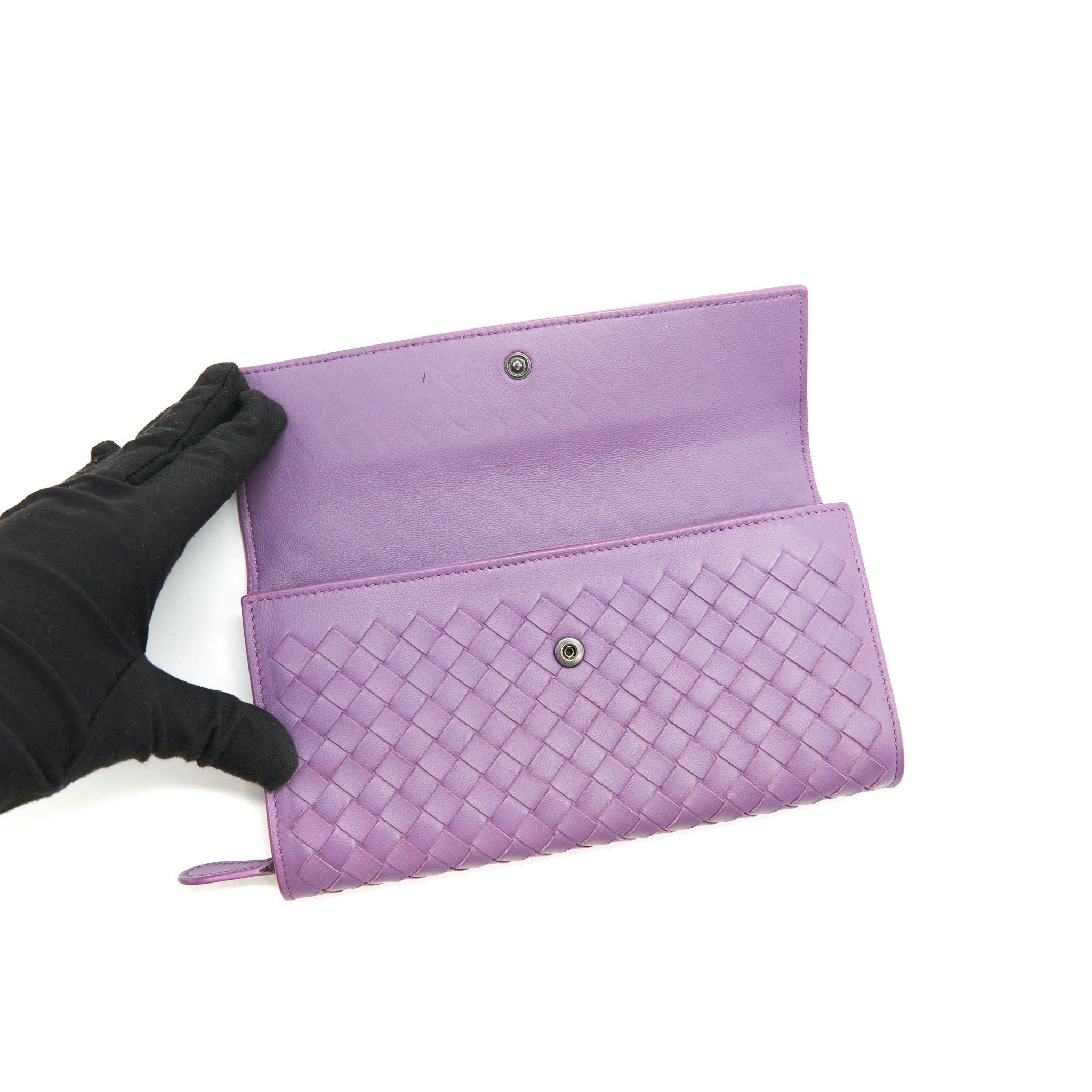 BOTTEGA VENETA LEATHER SMALL COMPACT AND LONG WALLET IN PURPLE SELL IN A SET