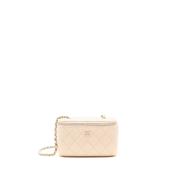 CHANEL 22C LONG VANITY WITH CHAIN CAVIAR LIGHT BEIGE LGHW