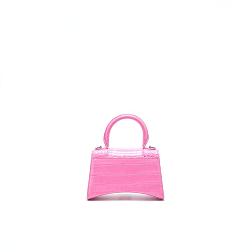BALENCIAGA HOURGLASS XS CROC-EFFECT LEATHER TOTE PINK