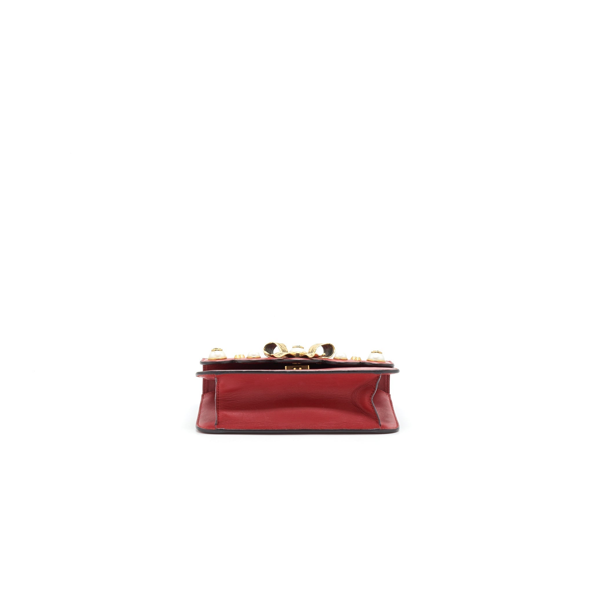 GUCCI BOW AND PEARL LEATHER CHAIN SHOULDER BAG RED