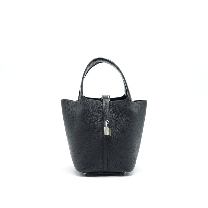 HERMES PICOTIN LOCK 18 TOUCH BAG CLEMENCE WITH ALLIGATOR HANDLE BLACK SHW