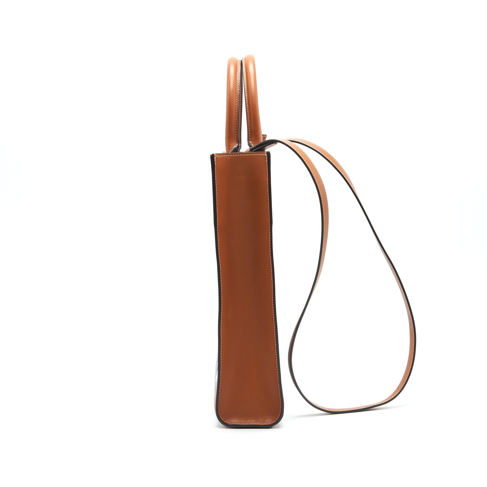 CELINE SMALL VERTICAL CABAS CELINE IN MAILLON TRIOMPHE JACQUARD AND CALFSKIN NAVY / TAN