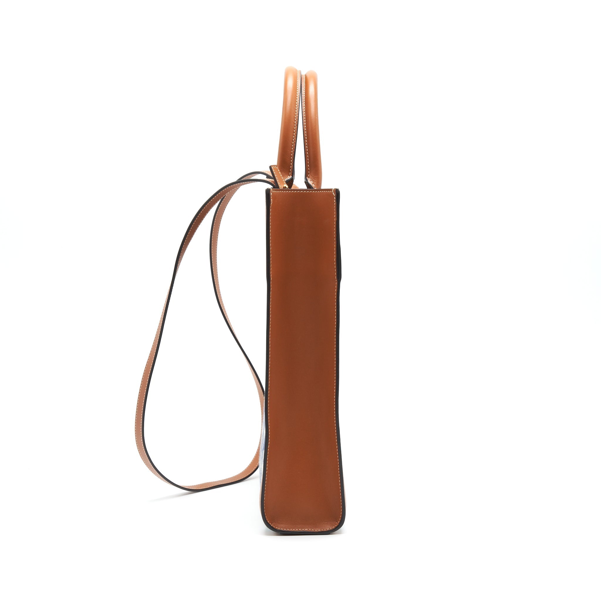 CELINE SMALL VERTICAL CABAS CELINE IN MAILLON TRIOMPHE JACQUARD AND CALFSKIN NAVY / TAN