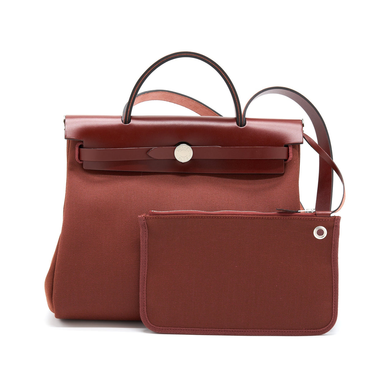HERMES HERBAG ZIP 31 BAG CANVAS ROUGE H SHW