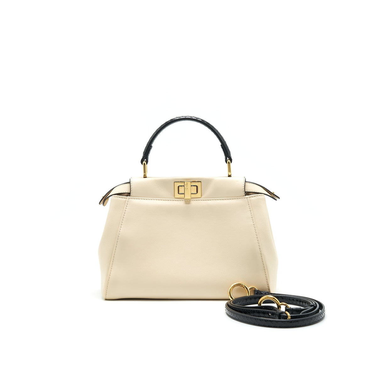 FENDI PEEKABOO MINI HANDLE BAG LAMBSKIN IN CAMELIA/BLACK