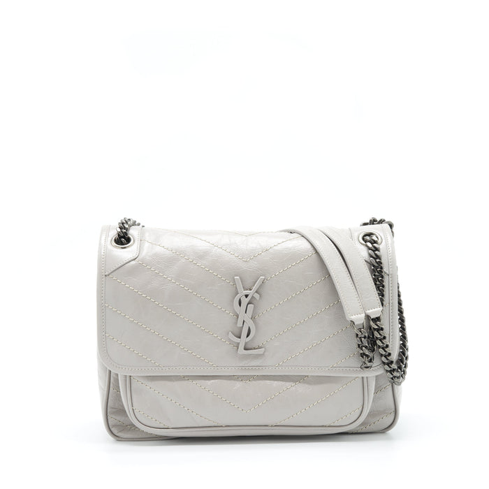 SAINT LAURENT MEDIUM NIKI BAG CALFSKIN LIGHT GREY WITH RUTHENIUM HARDWARE
