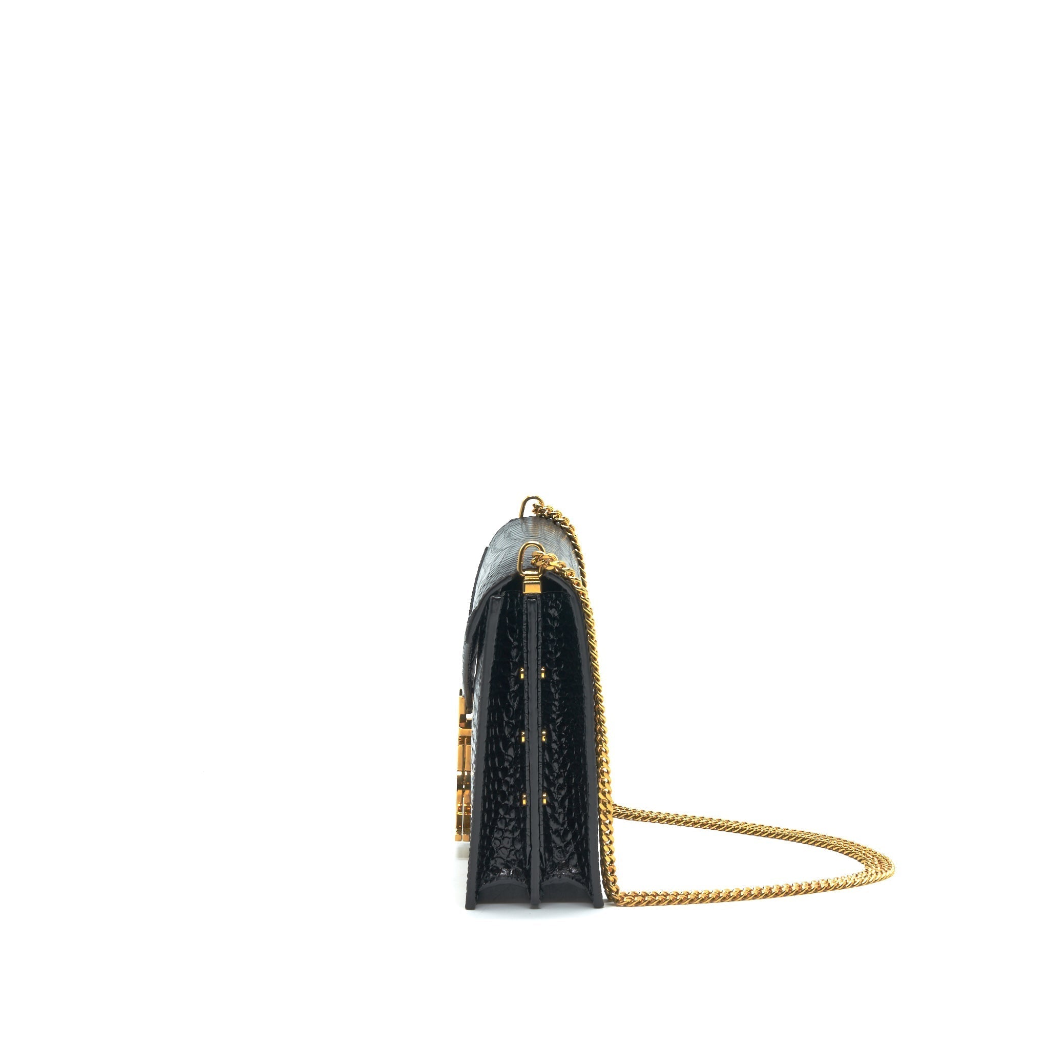 SAINT LAURENT CASSANDRA MONOGRAM CLASP BAG CROC-EMBOSSED CALFSKIN BLACK GHW